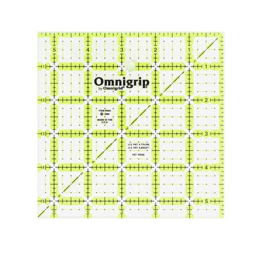 5.5 Inch Square Omnigrip by Omnigrid Green Tint Quilting Ruler